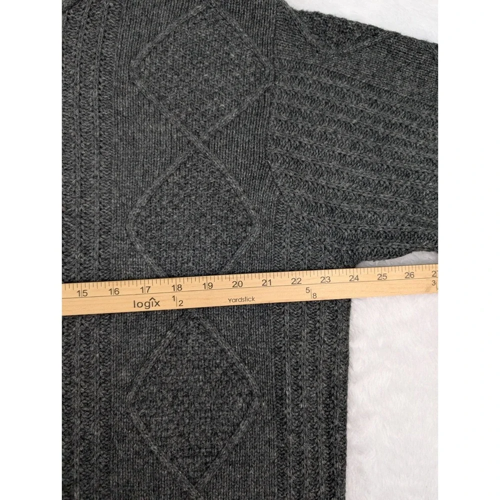 Jos A‎ Bank Sweater Men's M Gray 1/4 Zip Cable Fisherman Knit Lamb's Wool Blend